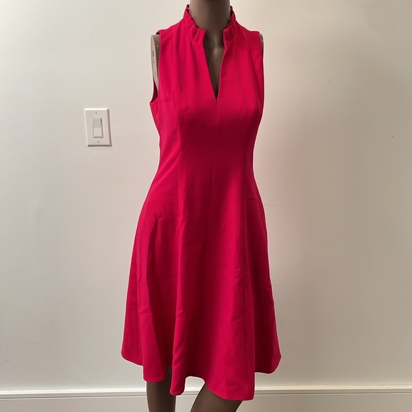 Black Halo Antoinette Fit & Flare Dress Snap Dragon Pink V Neck A-Line 8 - Picture 2 of 16